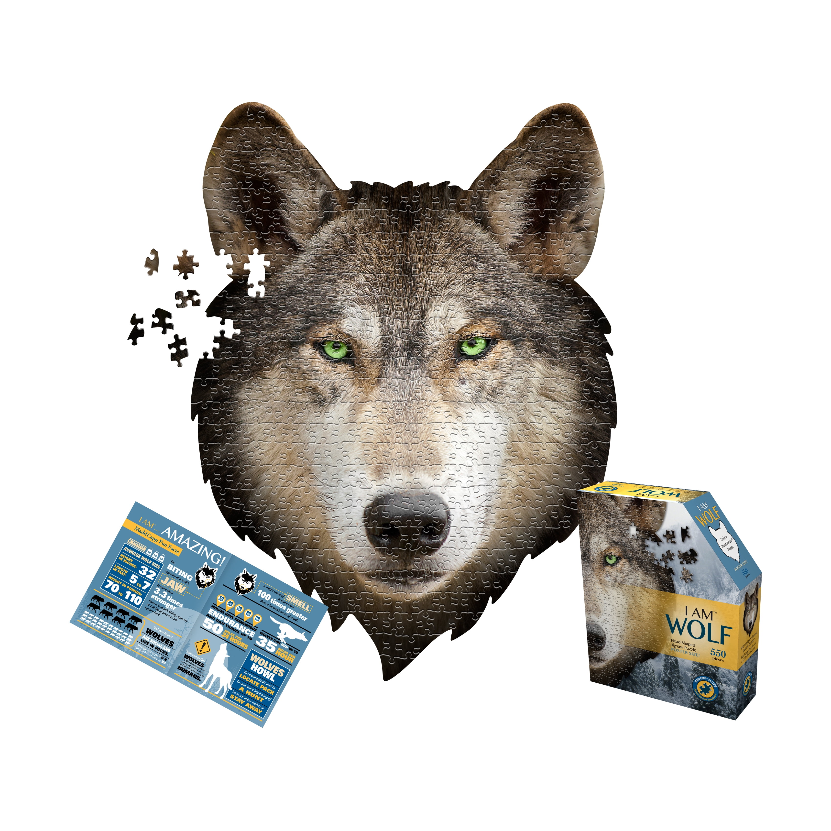 Madd Cap 550 Piece Wolf  Jigsaw Puzzle- Unique Animal-Shaped Border, Poster Size, for Ages 10+