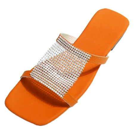 

Vuygyu Women s Square Toe Rhinestone Flat Sandal Slippers Huarache Sandals Women Leopard Wedges Sandals for Women Cute Beach Sandals for Women Summer Neon Sandals for Women Cute Summer Sandals for