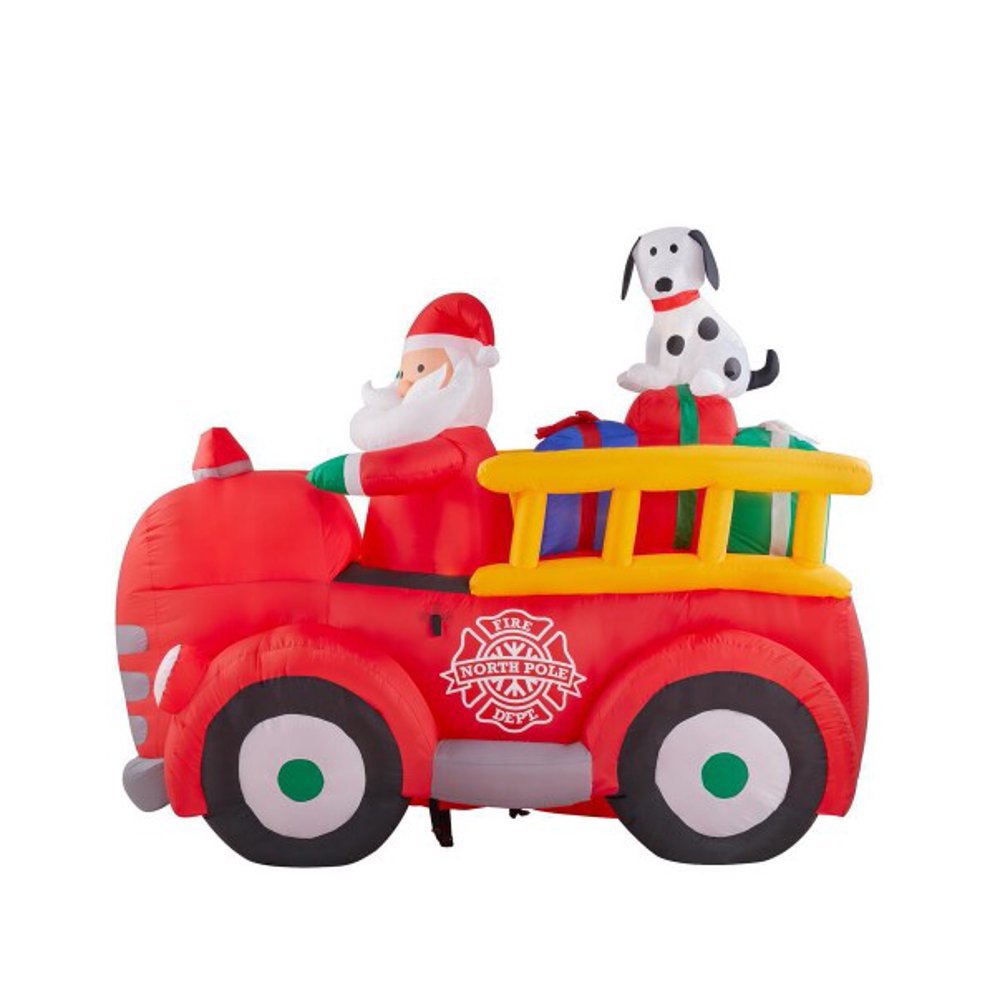 5 ft. Inflatable Santa Driving Vintage Fire Truck Scene Christmas