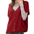 thumbnail image 4 of Short Sleeved Oversized Women Solid V-neck Casual Loose Knit Sweater Lightweight Button Tops, 4 of 6
