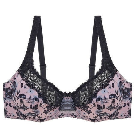 Oplxuo Women s Full Coverage T-Shirt Bra Comfort Lace Underwired Bralette Plus Size Stretch Sheer Embroidered Plunge Bra