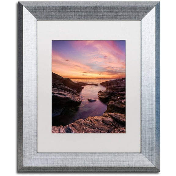 Trademark Fine Art "Beavertail Sunset" Canvas Art by Michael Blanchette Photography White Matte, Silver Frame