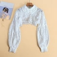 thumbnail image 4 of YUUZONE Women Puff Long Sleeve Lapel Half Top Eyelash Floral Lace Detachable Fake Collar, 4 of 11