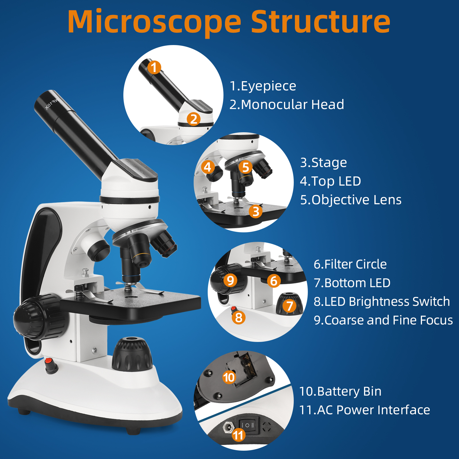 QUNSE 40x-2000x Compound Microscope with Slides Kit photo 5