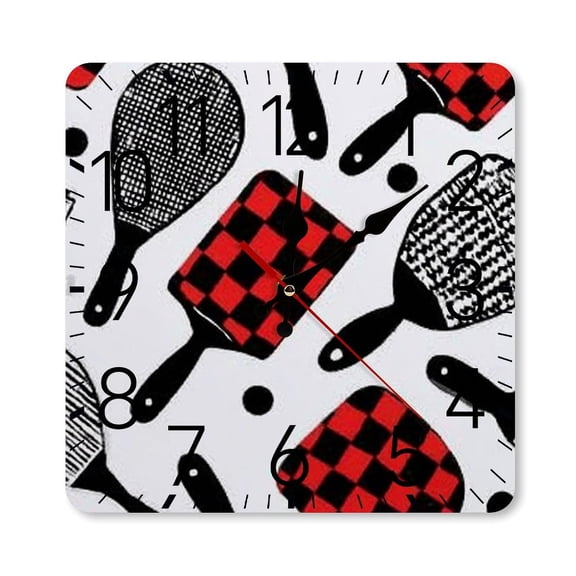 RKSupls 1010inch Square Silent Wall Clock Wooden Frame, Pickleball Paddle Pattern Sport Scale Decorative Clock for Home Bedroom Living Room Office