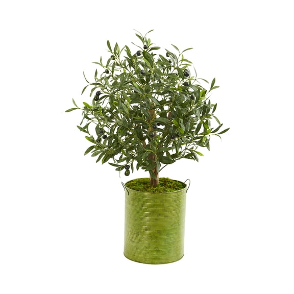 Nearly Natural 33-In. Olive Artificial Tree in Green Metal Planter