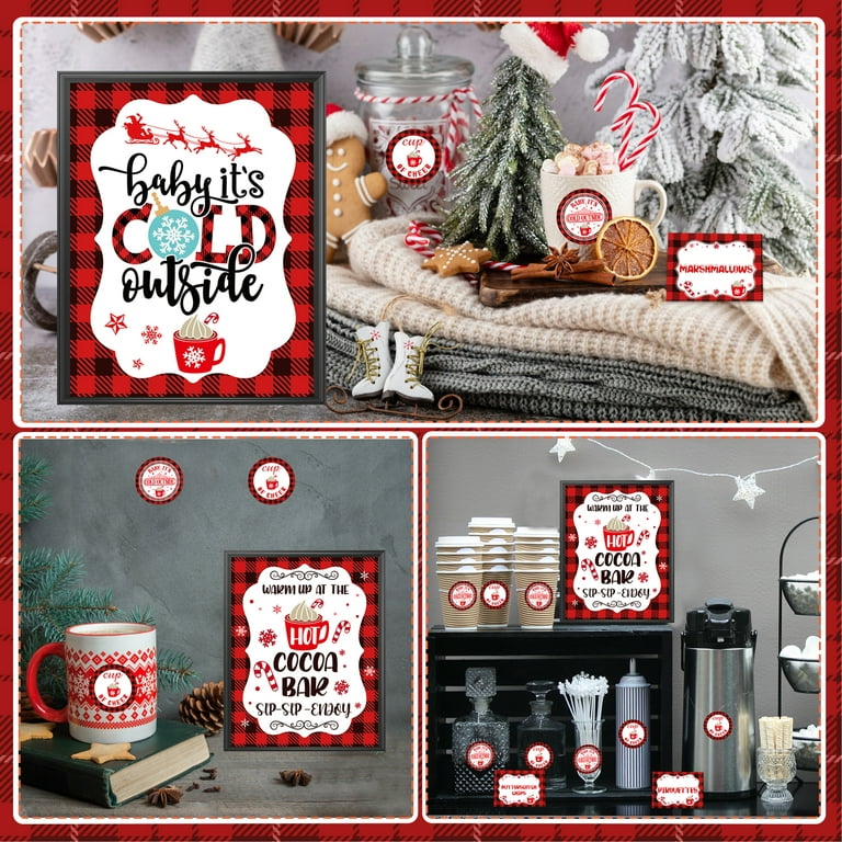 Hot Cocoa Bar Decoration Kit, Gingerbread Man Theme Hot Cocoa Bar Banner  Christmas Hot Chocolate Bar Supplies Sign Toppings Labels Cup Stickers for
