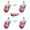 thumbnail image 2 of 3 Inch Red Polyurethane Wheel Swivel 12mm Threaded Stem Caster Set SCC, 2 of 2