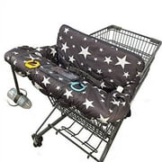 Shopping Cart Cover for Baby, 100% Cotton Sitting Area, with Bottle Strap and 6.5" Cell Phone Holder Toddler 2-in-1 High Chair Cover Summer Grocery Cart Cushion for Boy or Girl, Large, Star Print