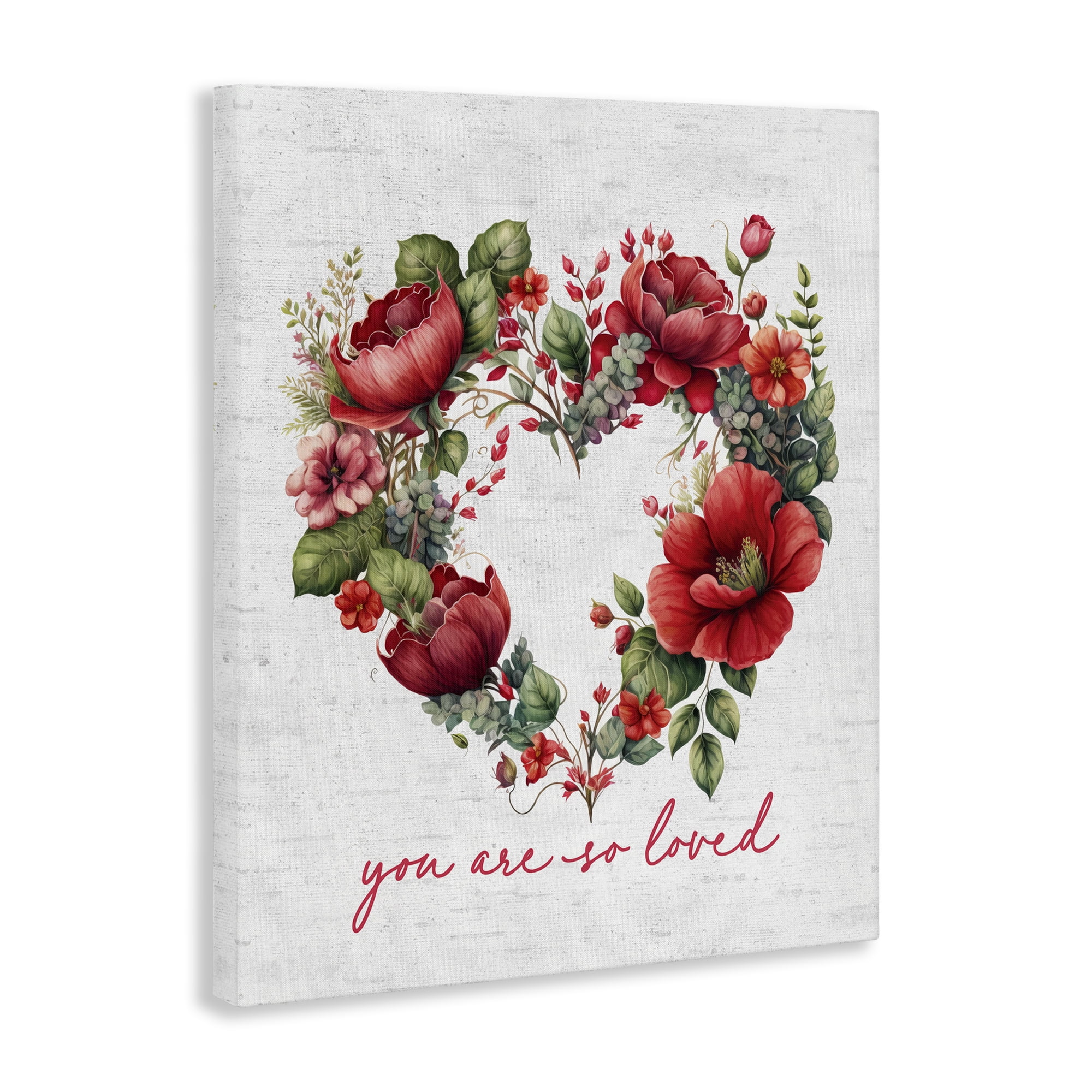 Stupell Industries Loved Heart Wreath Botanical & Floral Painting Gallery Wrapped Canvas Art Print Wall Art, 36 x 48