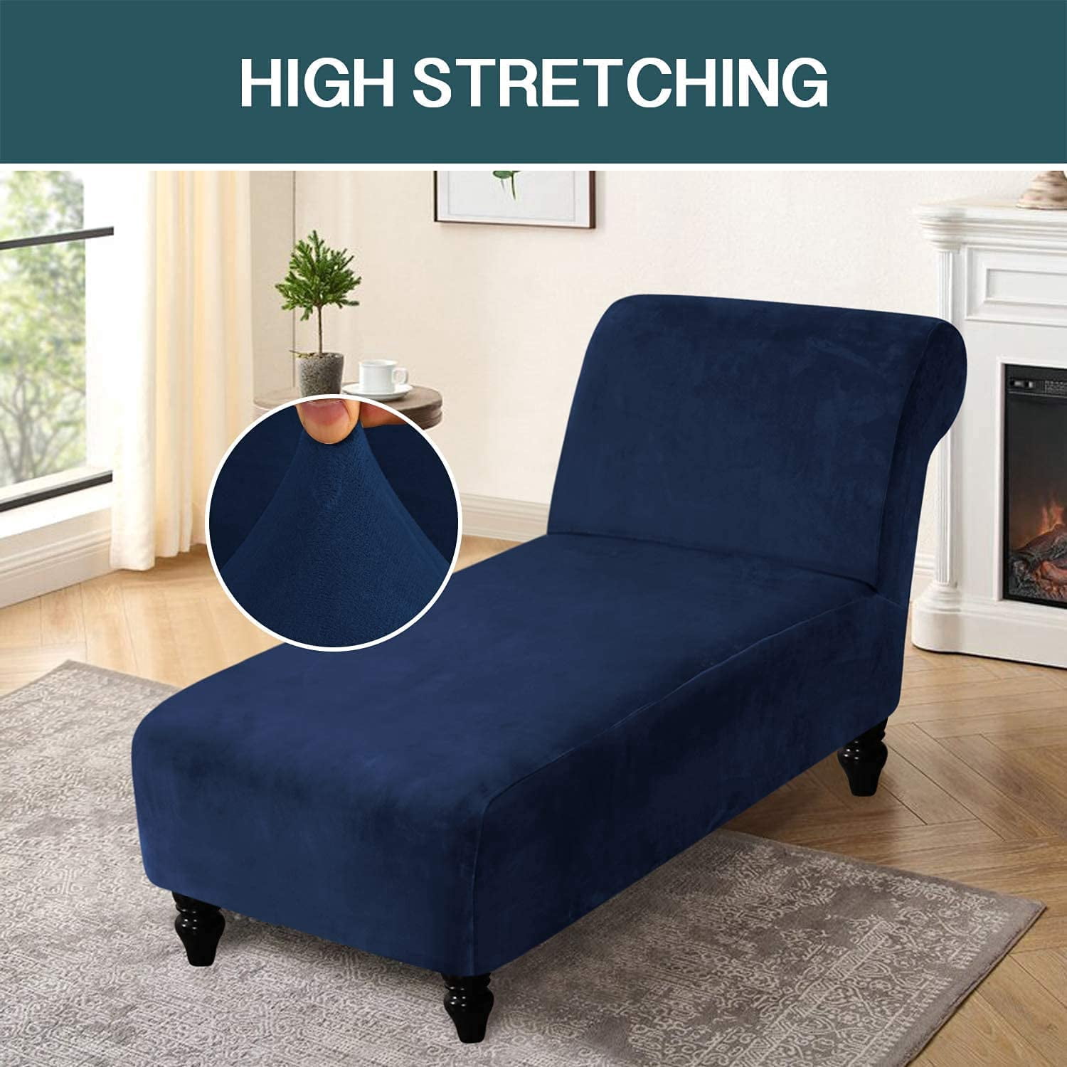Velvet Armless Chaise Lounge Cover, Stretch Lounge Chaise Chair Slipcover Soft Recliner Sofa Slipcover Pet Furniture Protector