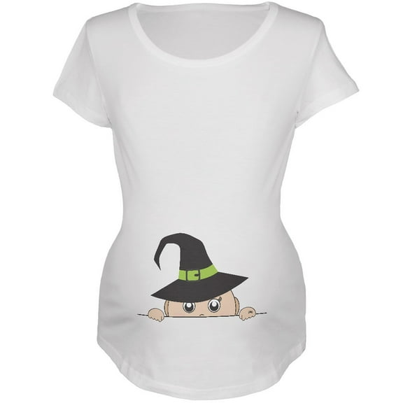 Halloween - Peeking Baby Witch White Maternity Soft T-Shirt - X-Large