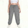 thumbnail image 4 of Lenpel Women's Plus Size Cargo Sweatpants Elastic High Waisted Drawstring Tapered Workout Lounge Pants Athletic Casual Joggers(Gray,X-Large), 4 of 7