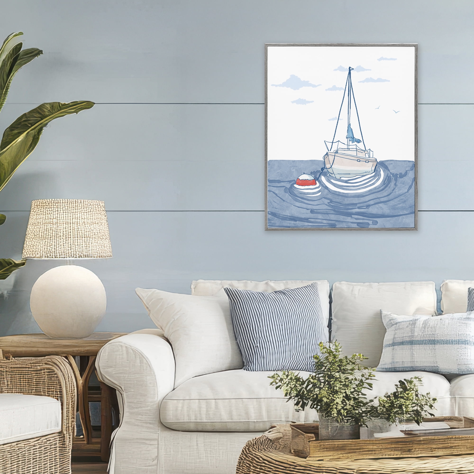 Stupell Industries Cool Tone Sailboat Floating Gray Framed Giclee Art, design by Melissa Tilley