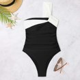 thumbnail image 6 of Lovskoo One Piece Swimsuit Women Sleeveless One Shoulder Color Block Swim Suits for Women 2024 Black L, 6 of 8