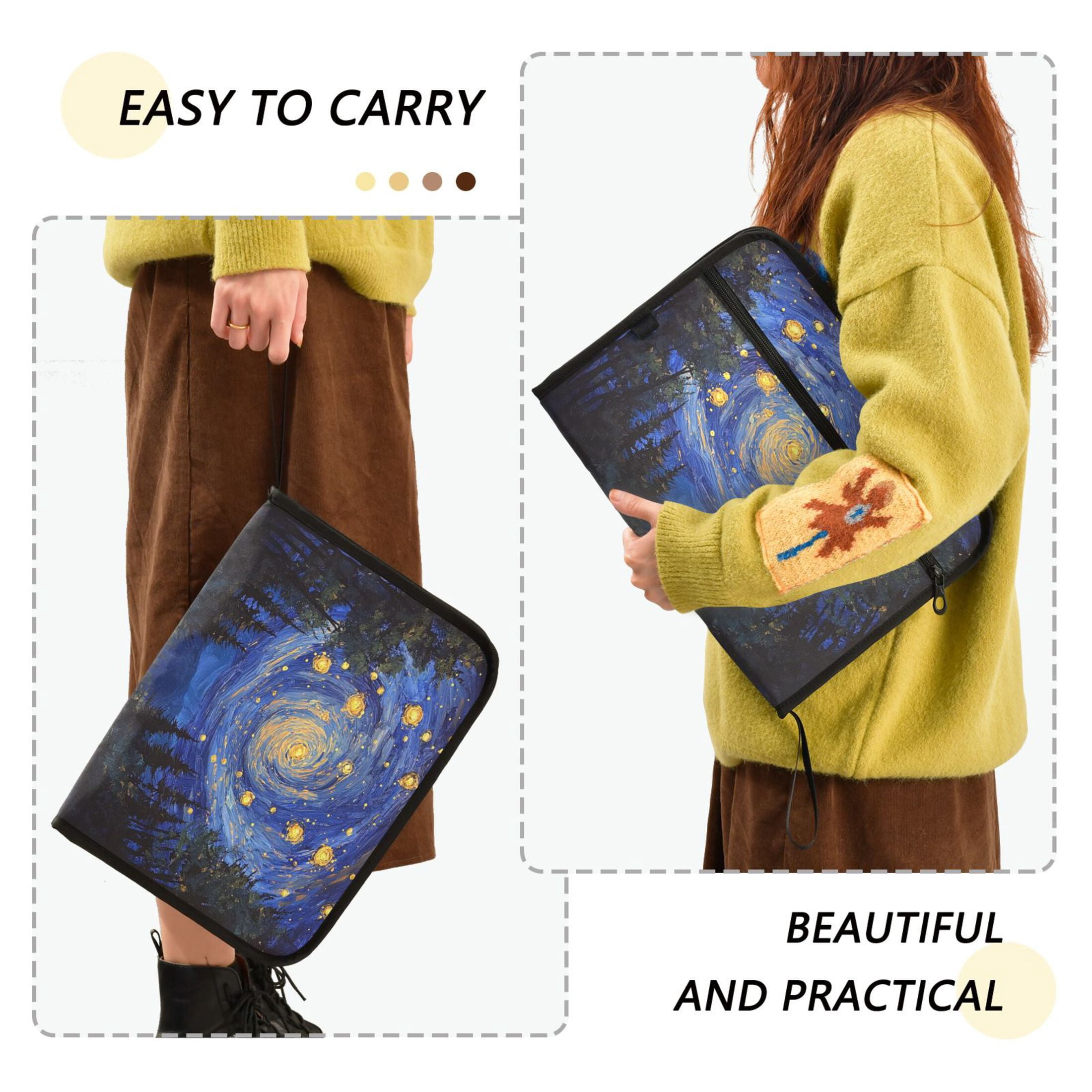 WOBOGO Starry Night Sky with Fireflies Expanding File Folder Letter Size Accordion Filing Organizer 13 Pocket Separate Organ Pocket