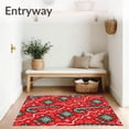 thumbnail image 3 of ODIKA 2'x3' Machine Washable Non-Slip Area Rug, Holiday Patchwork Design Featuring Cane and Plaid Duo High Traffic Rug with Pad, Red, 621890, 3 of 8
