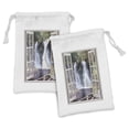 thumbnail image 1 of Waterfall Fabric Pouch Set of 2, Little Waterfall Nestled in the National Park Panoramic Fresh Environment River, Drawstring Bag for Toiletries Masks and Favors, 9" x 6", Brown Green, by Ambesonne, 1 of 2