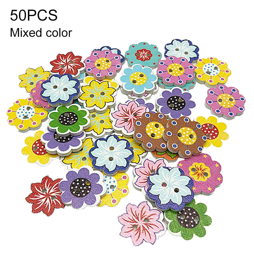 50pcs Flower Retro Series Wood Buttons Sewing Scrapbook Clothing Handmade Crafts 