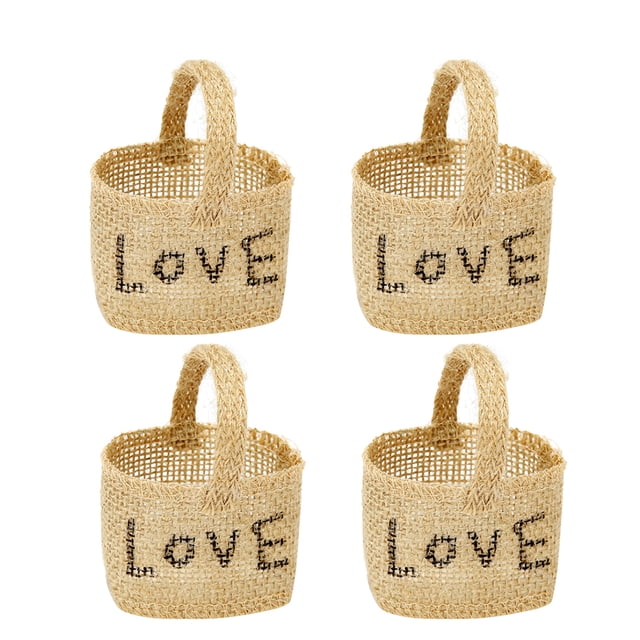 KAKOWELY 4 bolsas de regalo con diseño de amor, cestas pequeñas para flores, bolsas decorativas de lino, cestas para guardar dulces, suministros para bodas y Navidad.