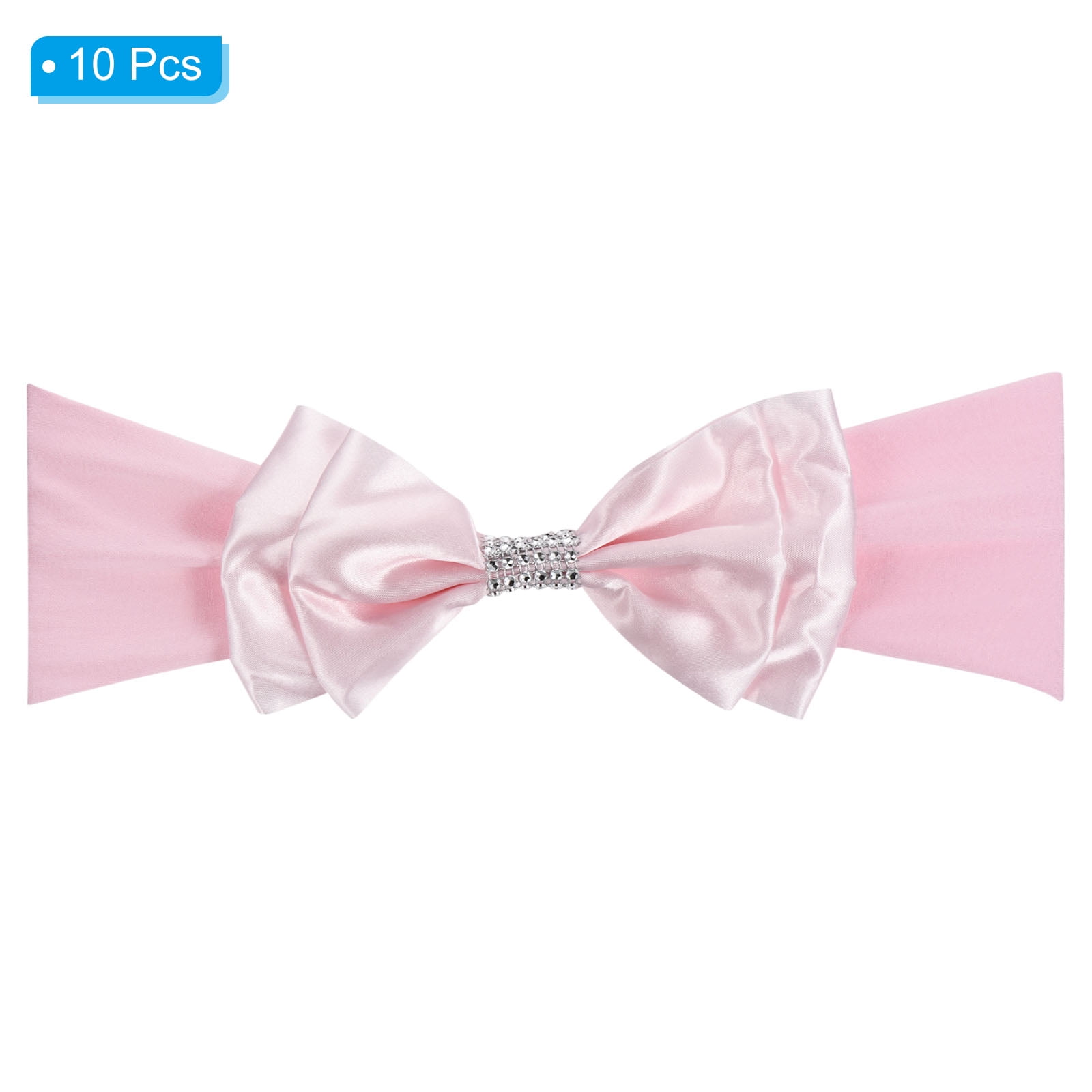 Unique Bargains Chair Sash Bow Spandex Stretch Chair Cover Bands Sashes with Bow Knot 10 Pink
