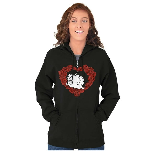 Betty Boop Heart Wink Blowing Kisses Zip Hoodie Sweatshirt Women Brisco Brands S