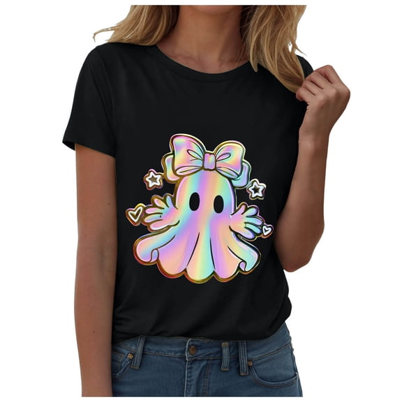 Dmsael Halloween Shirts Women Funny Pumpkin Graphic Short Sleeve Shirt Casual Fall Tee Tops Womens Halloween Tshirt(Black,2XL)