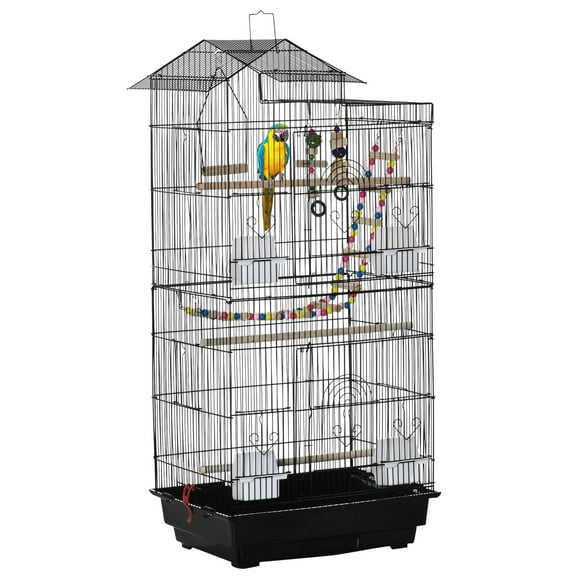 PawHut 39" Bird Cage for Budgie, Cockatiel, Conure, Small Birds, Black