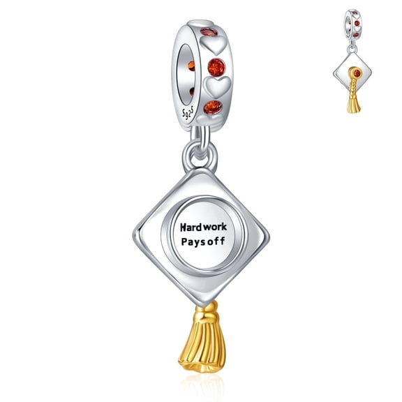 ROSIANNA 925 Sterling Silver Charm for Bracelets Graduation Cap Hat Dangle Gem Charm Women Bracelet Charm