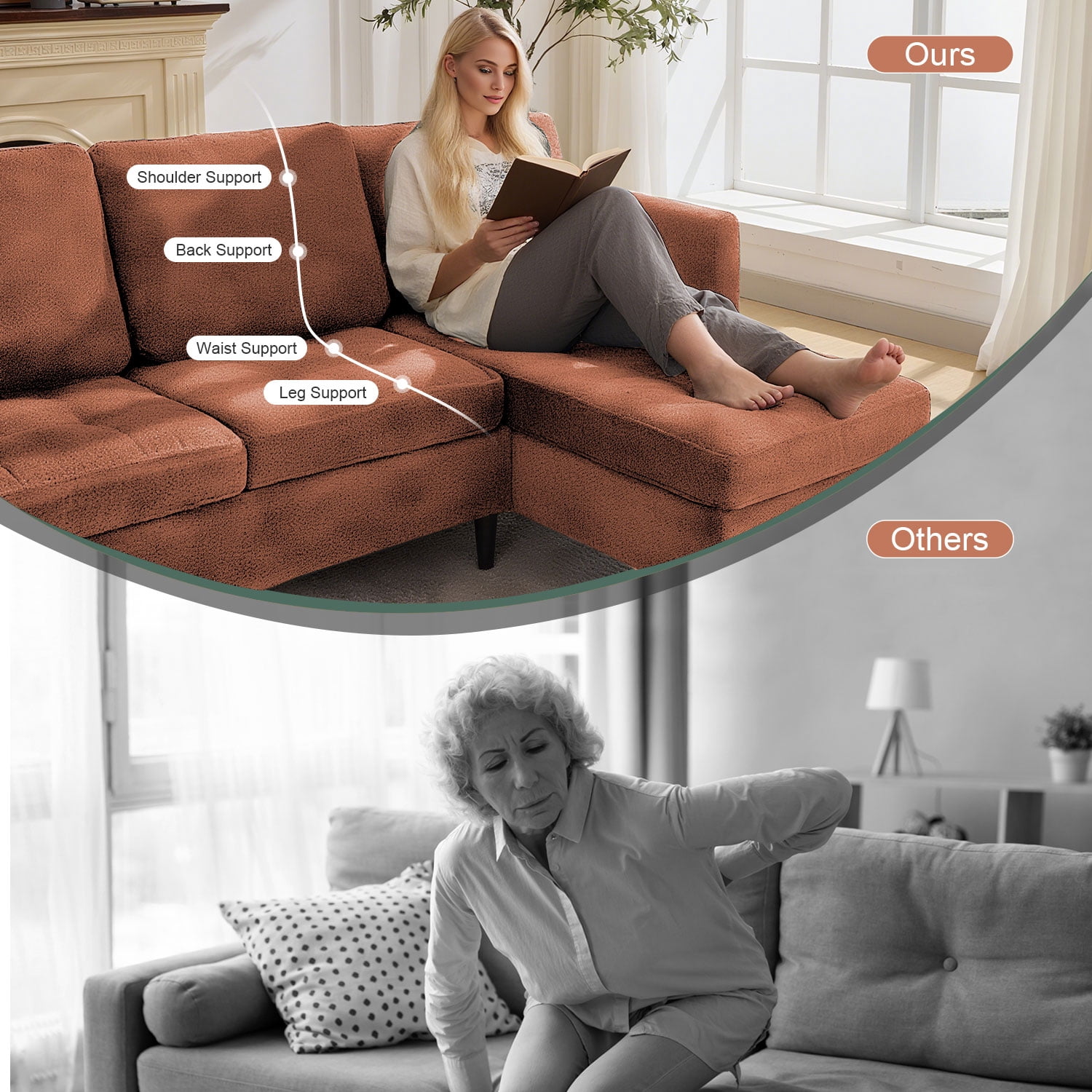 77.6" 4-in-1 L-Shaped Sectional Sleeper Sofa, Chenille Modular Couch with Storage Chaise, Usb/Type-C Ports & Side Pocket, Tangerine