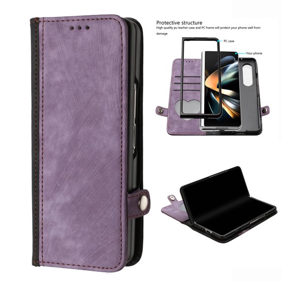 Feishell Wallet Case for Samsung Galaxy Z Fold3 (7.6 Inch) Premium Classic PU Leather Flip Folio Case, Magnetic Clasp Rugged PC Shockproof Protective Cover with Cute Card Slots Case,Purple