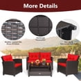 thumbnail image 2 of Resenkos 4 Pieces Patio Rattan Furniture Set, Outdoor Furniture Garden Conversation Sets with Tempered Glass Coffee Table-Red, 2 of 9