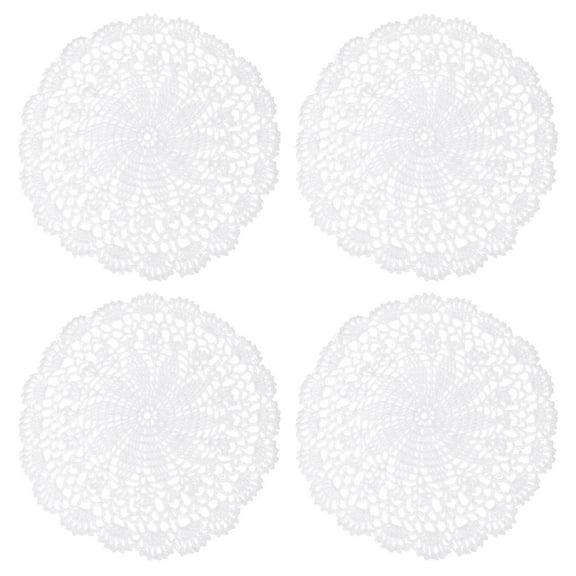 Uxcell 4 Pack Crochet Doilies, 10 Inch Handmade Crochet Table Placemats Round Lace Doilies Star Pattern Cotton Coaster for Wedding Party Decoration, White