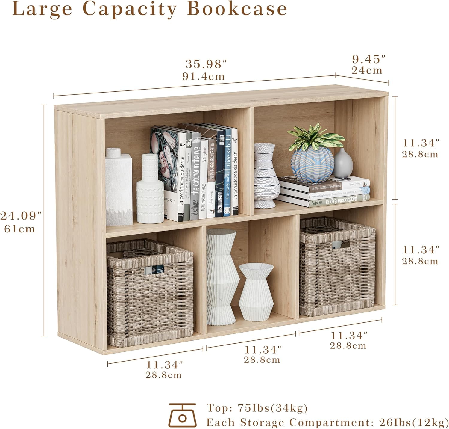 Anhdah 5 Cube Storage Organizer, Cube Bookcase Closed Back Panel Bedroom, Living Room, Home Office, Closet Bookshelves White Oak