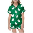 thumbnail image 1 of PMVFHDE Pyjamas pour Enfants Filles Pyjamas Imprimés pour Pâques Manches Courtes Bouton Haut Shorts Ensemble de Pyjamas Maison Vert, 4-5 Ans, 1 of 4