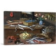 thumbnail image 1 of ARTCANVAS Still Life With Fish And Cats In The Kitchen Canvas Art Print by Jan Van Kessel Younger - Size: 26" x 18" (0.75" Deep), 1 of 9