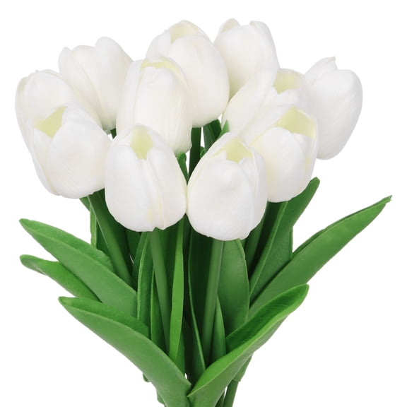 Unique Bargains Artificial Tulip Fake Flowers 12pcs Bouquets for Home Wedding Decor White