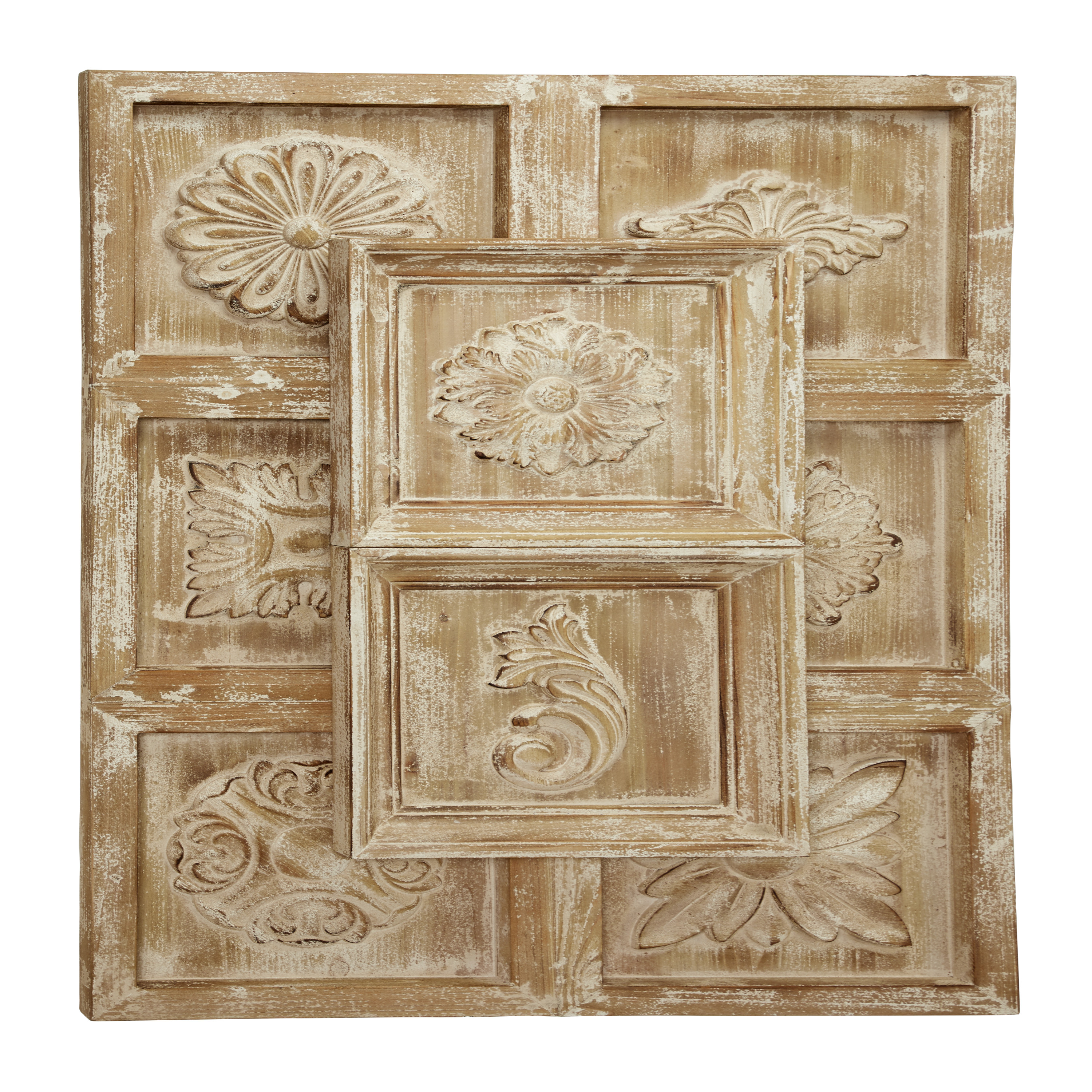 Decmode Large, Rectangular Natural Wood Wall Decor with Carved Framed