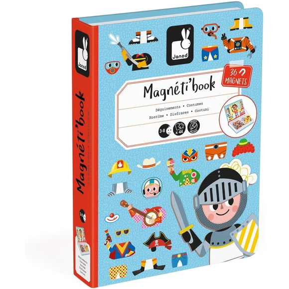 Janod MagnetiBook 45 pc Magnetic Boys Costumes Dress Up Game for Imagination Play - Book S Janod Janod