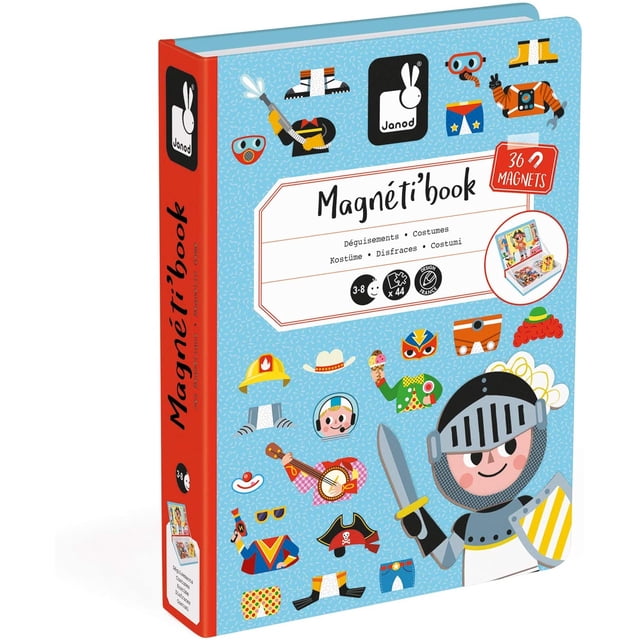 Janod MagnetiBook 45 pc Magnetic Boys Costumes Dress Up Game for Imagination Play - Book S Janod Janod