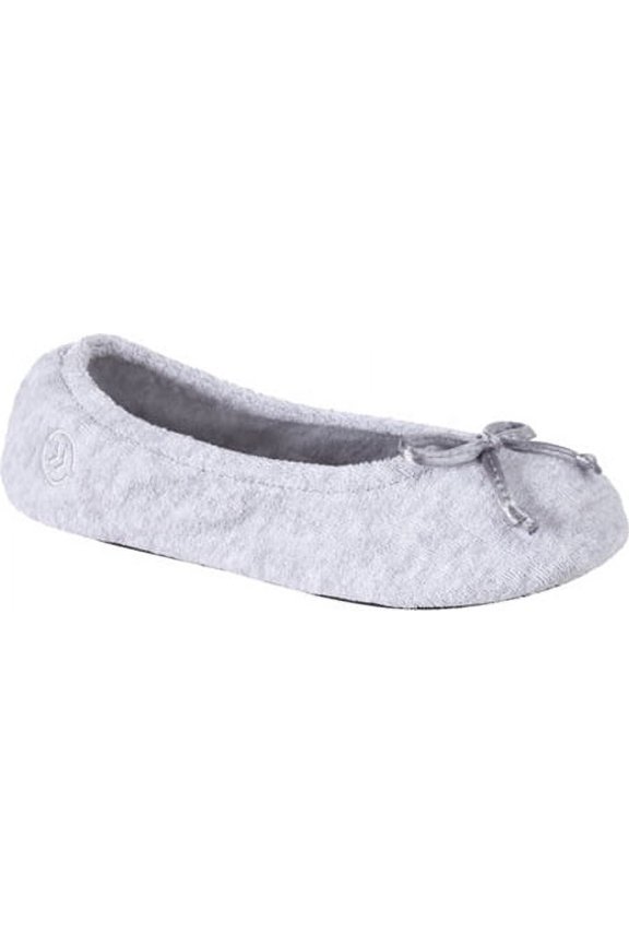 Women's Isotoner Terry Ballet Flat w/ Satin Bow Heather Grey L M
