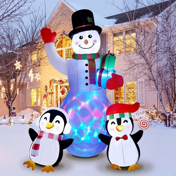 DEA 8ft Christmas Inflatables Outdoor Christmas Decorations, Inflatable Snowman Penguin Blow Up Yard Decorations with Rotating LED Lights for Yard Garden Lawn Xmas Holiday Decor