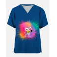thumbnail image 3 of Camiseta de mujer, uniforme de enfermera, adorable estampado de dibujos animados de Snoopy y Charlie Brown, cuello en V, bolsillo, ropa de trabajo médica, uniforme de enfermera, tops, 3 of 5