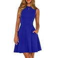 thumbnail image 2 of CIENVNSTG Short Sleeve Mini Dress for Women 2025 Fall Crewneck Knit Pleated A Line Soft Casual Short Party Dresses Blue XL, 2 of 4