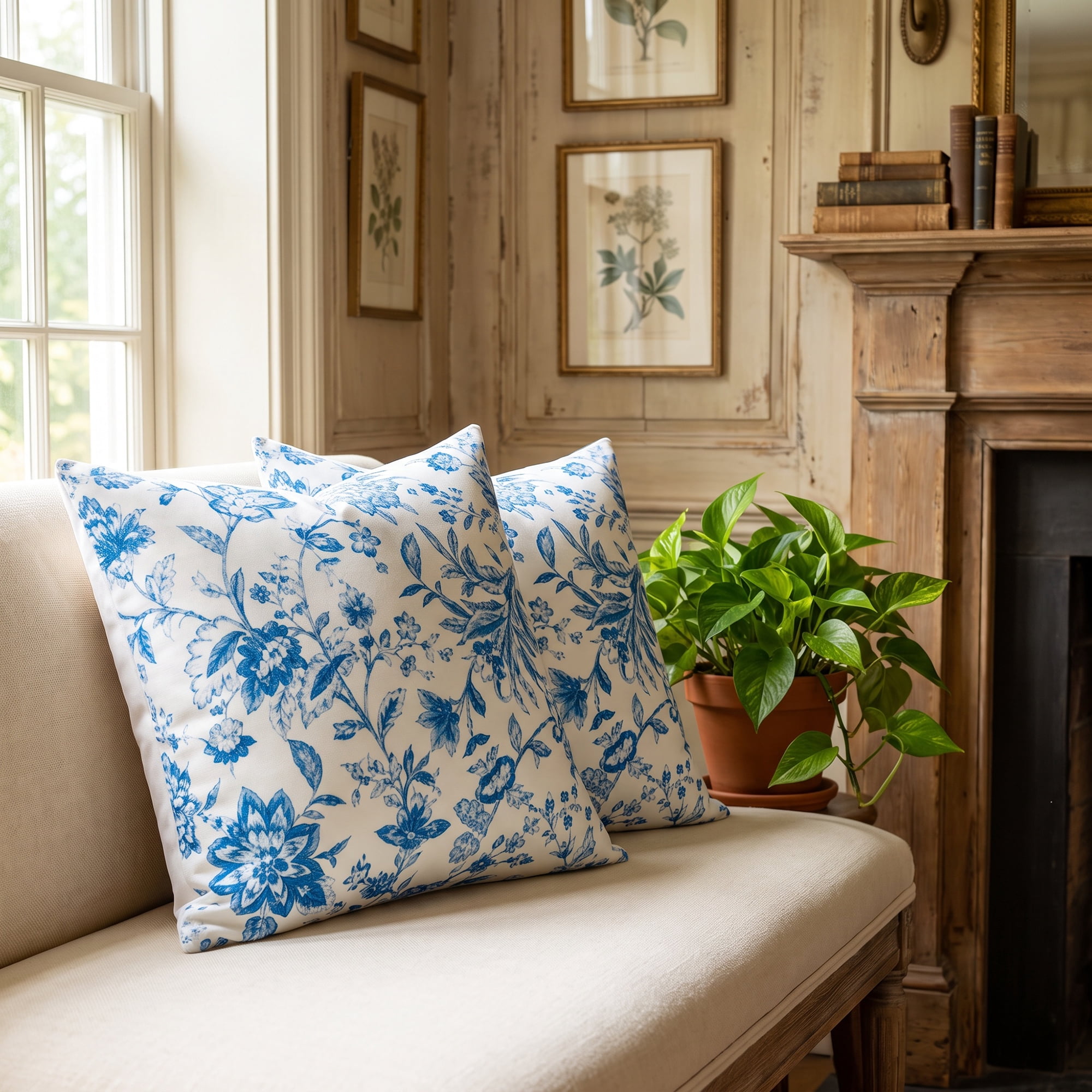 Unique Bargains Set of 2 Modern Botanical Floral Printed Throw Pillow Covers Dark Blue 18"x18"