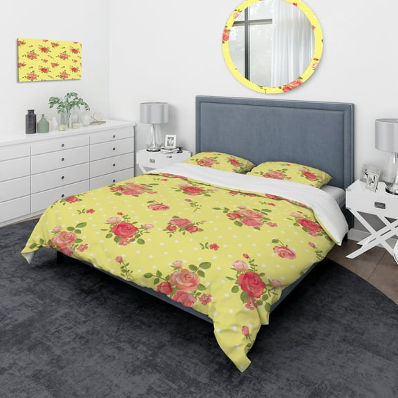 Designart 'Vintage Floral Rose Pattern' Bohemian & Eclectic Duvet Cover Set
