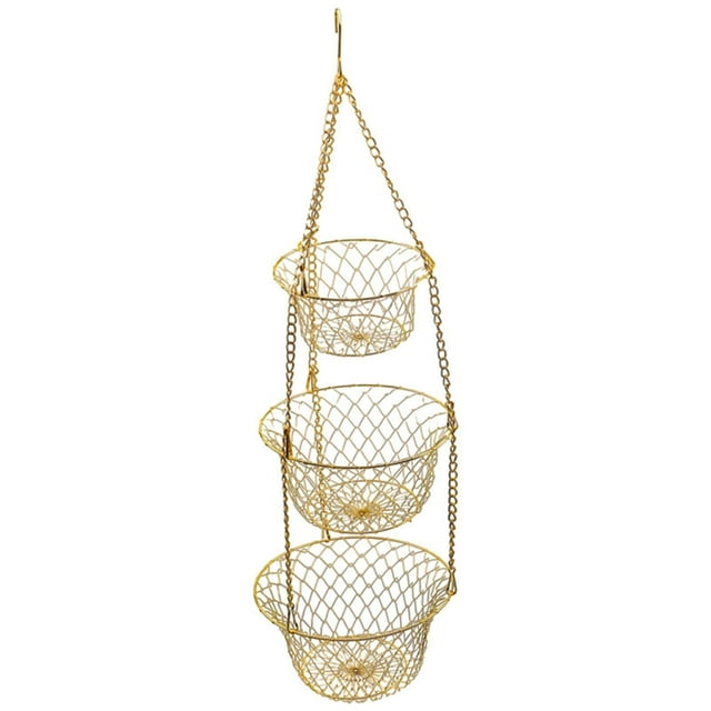 Maoww 3-Tier Fruit Vegetable Basket Fruit Hanger Storage Stand Kitchen Organizer Golden