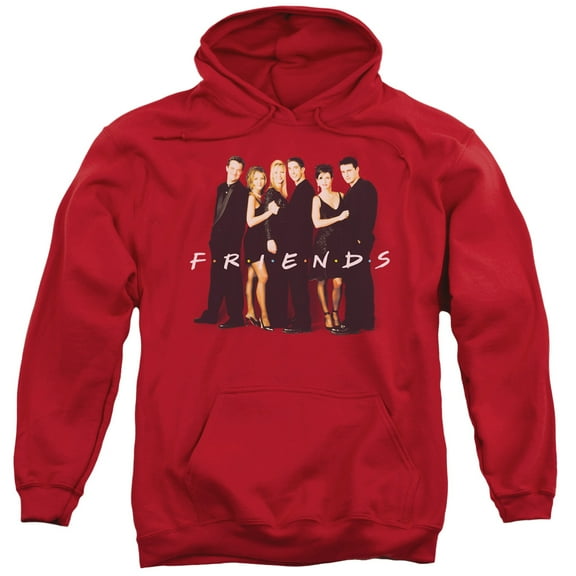 Friends Cast In Black Adult Pullover Hoodie Sweatshirt Red