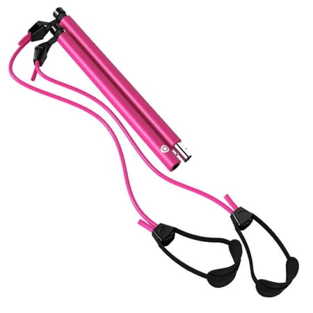Portable Premium Pilates Bar with Resistance Bands - Home Gym Pilates or Yoga Exercise Bar for Total Body Workout - Pink