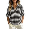 thumbnail image 2 of Womens Waffle Knit Polo Top Short Sleeve Striped Pattern Collared Knit Shirt Button Detail Loose Fit Casual Resort Summer Spring, 2 of 6